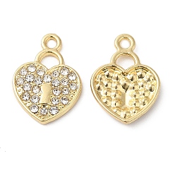 Golden Alloy Rhinestone Pendants, Heart Padlock Charms, Golden, 16x11.5x2mm, Hole: 1.6mm