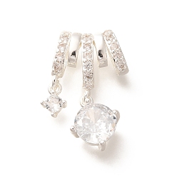 Посеребрённый Латунные микро проложить кубического циркония подвески, без кадмия, без никеля и без свинца, круглые подвески, 925 серебро покрытием, 22x13x5.5 мм, отверстие : 5x3 мм