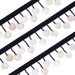 Черный 2 ярдов хлопковой бахромы кружевной ленты, с отделкой из ракушек и бисера., шитье одежды, чёрные, 1-3/4 дюйм (45 мм)