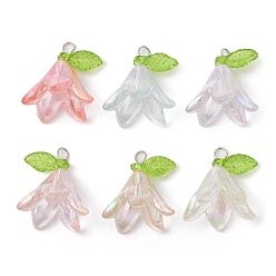 Platinum 6Pcs Transparent Acrylic Pendants, with Brass Ball Head Pins, Flower, Platinum, 17x16x15.5mm, Hole: 2mm, 6pcs/set