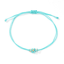 Голубой Регулируемые браслеты из стеклянных бисерных звеньев, Браслеты из вощеной нити, плетеные для женщин, цветок, голубой, 11.02 дюйм (28 см)