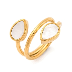 Золотой Лист с ионным покрытием (IP) 304 открытые манжетные кольца из нержавеющей стали, женское кольцо с акриловой имитацией ракушки, золотые, 22 мм, размер США 7 (17.3 мм)