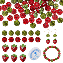 (52) Непрозрачная лаванда Ручной полимерной глины шариков Rhinestone, клубника и круглая, прозрачная эластичная кристаллическая нить, разноцветные, 13.5x12.5 мм, отверстие : 1.6 мм