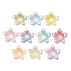 Mixed Color UV Plating Acrylic Beads, Glitter Beads, Flower, Mixed Color, 21.5x23x5mm, Hole: 2.5mm