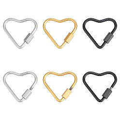 (52) Непрозрачная лаванда 6 шт. 3 цвета 304 подвески-замки с винтовым карабином из нержавеющей стали, для изготовления ожерелий, быстрые ссылки, сердце, разноцветные, 22.5x24.5x4.5 мм, Винт: 7x4.5x4 мм, 2 шт / цвет