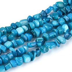 Темно-Голубой Естественных пресноводных оболочки бисер нитей, самородки, окрашенные, глубокое синее небо, 0.5~8x3~7x3~7 мм, отверстие : 1 мм, около 86~108 шт / нитка, 14.76~15.16 дюйм (37.5~38.5 см)