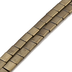 Light Gold Plated Electroplated Frosted Non-magnetic Synthetic Hematite Beads Strands, Square, 2-Hole, Light Gold Plated, 5x5x2mm, Hole: 0.8mm, about 74pcs/strand, 15.75 inch(40cm)