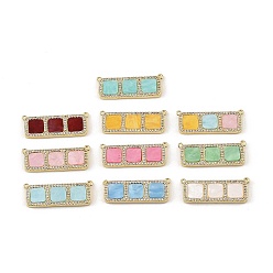 Mixed Color Brass Micro Pave Clear Cubic Zirconia Connector Charms, with Resin, Rectangle with Square Links, Rack Plating, Long-Lasting Plated, Cadmium Free & Lead Free, Real 18K Gold Plated, Mixed Color, 12x32x3mm, Hole: 1mm