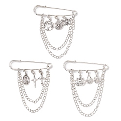 Античный Серебристый & Платиновый 3 шт. сплав подвески килт булавки брошь, с железными булавками и кабельными цепями, бабочка/дерево жизни/крест, старинное серебро и платина, 81.5x64.5x5.5 мм