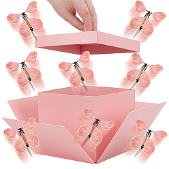 Pink Бумажные коробки для хранения подарков-сюрпризов в виде летящей бабочки своими руками, на день рождения, свадьба, розовые, готовое изделие: 14.2x14.2x12.4 см