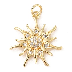 Настоящее золото 18K Латунные микропаве прозрачные подвески с фианитом, с целью перехода в кольце, цветок, реальный 18 k позолоченный, 22x20x3 мм, отверстие : 3 мм