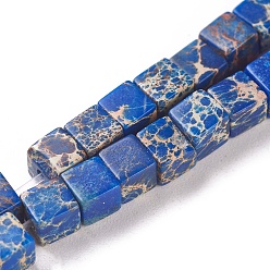 Озёрно--синий Натуральные имперские нитки из бисера яшмы, окрашенные, кубические, Плут синий, 4.5x4.5x4.5 мм, отверстие : 0.8 мм, около 87~88 шт / нитка, 15.1 дюйм ~ 15.3 дюйм (38.5~39 см)