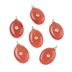 Белый Нефрит Крашеные натуральный белый нефрит подвески, Овальные подвески с латунной микрофиброй и отделкой из кубических цирконий, без свинца и без кадмия, долговечный, стойки покрытие, реальный 18 k позолоченный, коралл, 25x15x6 мм, отверстие : 2 мм