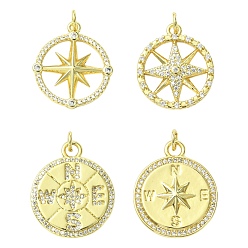 Настоящее золото 18K 8 шт 4 стили латунные подвески из микропаве с фианитом, без кадмия и без свинца, стойки покрытие, долговечный, с целью перехода в кольце, реальный 18 k позолоченный, 20.5~24x18~20x2~3 мм, отверстие : 3~3.5 мм