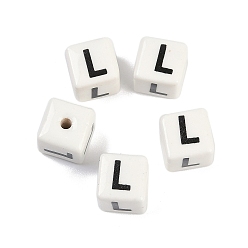 Letter L Фарфоровые бусы, квадрат с буквой, Письмо L, 8.5x8.5x8.5 мм, отверстие : 1.6 мм