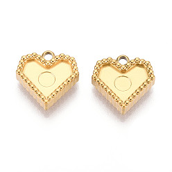 Настоящее золото 18K 304 Настройки кабошон из нержавеющей стали кулон, ионное покрытие (ip), сердце, реальный 18 k позолоченный, лоток : 6.3x10 мм, 13.3x13x3.7 мм, отверстие : 1.8 мм