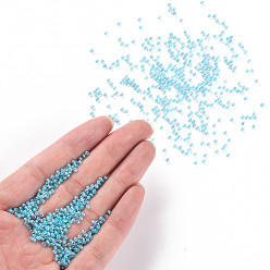 Sky Blue 11/0 Grade A Round Glass Seed Beads, Transparent Inside Colours, AB Color Plated, Sky Blue, 2.3x1.5mm, Hole: 1mm, about 48500pcs/pound