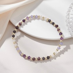 Лиловый Браслеты из окрашенного натурального малайзийского нефрита и синтетического гематита для женщин, рондель и круглый, сирень, внутренний диаметр: 2.13 дюйм (5.4 см)