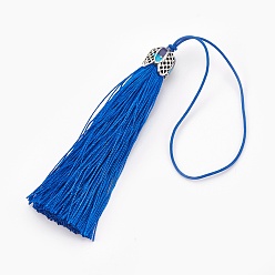 Medium Blue Polyester Tassel Pendant Decorations, with Cloisonne Findings, Medium Blue, 180~185mm