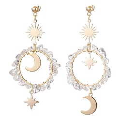 Хрусталь Винтажные серьги-гвоздики из натурального кварца, с 304 фурнитурой из нержавеющей стали, кольцо с луной, 73x34 мм