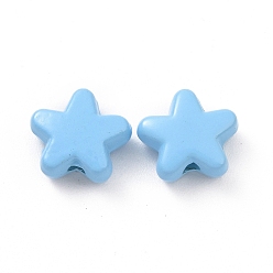 Light Sky Blue Spray Painted Alloy Beads, Star, Light Sky Blue, 7x8x3.5mm, Hole: 1~1.2mm