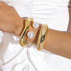 Золотой Набор браслетов из овального сплава, железа, пластика ccb и пластикового жемчуга, золотые, внутренний диаметр: 2-1/4 дюйм (5.8~6.4 см), 3 шт / комплект