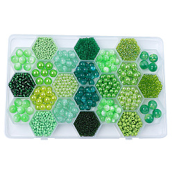 Pale Green DIY 24 Style Acrylic & Resin Beads Jewelry Making Finding Kit, Round & Rice, Pale Green, 2.2~12x1.5~11.5mm, Hole: 0.7~2.2mm