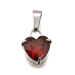 Красный 304 микро нержавеющей стали прокладывать Цирконом подвески, сердце прелести, красные, 13x9.5x5 мм, отверстие : 3x5.5 мм