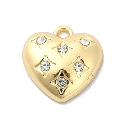 Golden Alloy Rhinestone Pendants, Heart, Golden, 16x15x5mm, Hole: 2mm