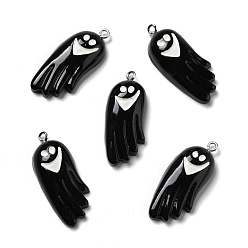 Black Halloween Opaque Resin Pendants, with Platinum Tone Iron Loops, Ghost, Black, 35.5x14.5x8mm, Hole: 2mm