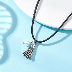 Античное Серебро Ожерелье из сплава с кисточкой и подвеской из перламутра, на черном вощеном шнуре, для женщин, античное серебро, 18.03 дюйм (45.8 см)