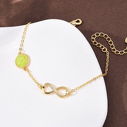 Baseball Спортивные браслеты с латунными микрокристаллами кубических цирконий в форме бесконечности, браслеты-цепочки для женщин, с эмалью, бейсбол, 6-3/4 дюйм (17 см)