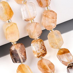 Yellow Hematoid Quartz Натуральный желтый гематоидный кварц/золотые целебные кварцевые бусины нити, с бисером, прямоугольные, 9.5~14x7~10x4~6.5 мм, отверстие : 0.8~1 мм, около 25~31 шт / нитка, 14.96~15.75'' (38~40 см)