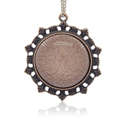 Camel Red Copper Tone Alloy Resin Pendants, Flat Round, Nickel Free, Camel, 47x41x8mm, Hole: 2mm