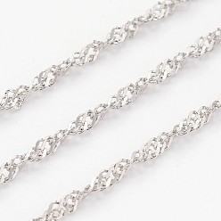 Stainless Steel Color Tarnish Resistant 304 Stainless Steel Singapore Chains, Water Wave Chains, Soldered, with Spool, Faceted, Stainless Steel Color, 2mm, about 65.61 Feet(20m)/roll