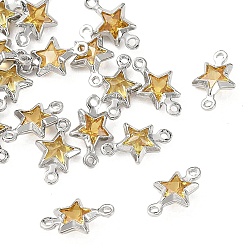 Yellow SHEGRACE Brass Pave Cubic Zirconia Star Connector Charms, Cadmium Free & Nickel Free & Lead Free, Long-Lasting Plated, Real Platinum Plated, Yellow, 11x7x3mm, Hole: 0.9mm & 1mm
