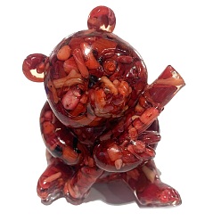 Synthetic Turquoise Resin Panda Display Decoration, with Synthetic Turquoise Chips Inside for Home Office Desk Decoration, 65x65x85mm