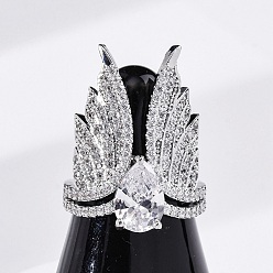 Платина Латунные кольца-манжеты с микропаве и прозрачным цирконием для женщин, платина, 26.5 мм, внутренний диаметр: 17 мм