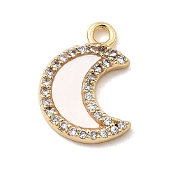 Луна Латунные микро проложить кубического циркония прелести, с естественной оболочке, долговечный, стойки покрытие, без свинца и без кадмия, реальный 18 k позолоченный, луна, 14x10x2 мм, отверстие : 1.5 мм
