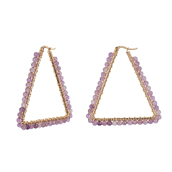 Аметист Серьги из 201 нержавеющей стали, с естественным аметист, треугольные, 58x55x4 мм