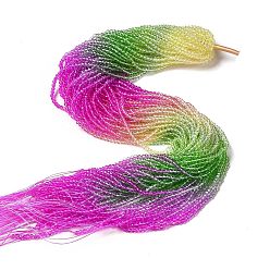 Зеленый лайм Прозрачный градиент цвета стеклянные бусины пряди, граненые круглые, желтый и лимонно-зеленый и пурпурный, 3x2.8 мм, отверстие : 0.9 мм, около 123 шт / нитка, 14.53'' (36.9 см)