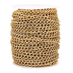 Golden Aluminium Textured Curb Chains, Unwelded, with Spool, Golden, 9.5x6x1.5mm, about 131.23 Feet(40m)/Roll