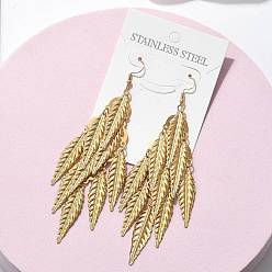 Золотой 304 из нержавеющей стали болтаться серьги, ионное покрытие (ip), лист, золотые, 107x37 мм