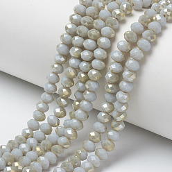 Гейнсборо Гальванические непрозрачные стеклянные бусины, с половиным покрытием цвета радуги, граненые, рондель, светло-серые, 4x3 мм, отверстие : 0.4 мм, около 123~127 шт / нитка, 16.5~16.9 дюйм (42~43 см)