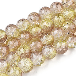 Light Khaki Spray Painted Crackle Glass Beads Strands, Round, Two Tone, Light Khaki, 8mm, Hole: 1.3~1.6mm, about 100pcs/strand, 31.4 inch