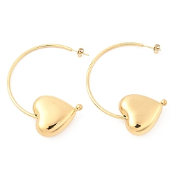Сердце 304 серьги-гвоздики из нержавеющей стали c-образной формы, золотые, сердце, 60x10.5 мм
