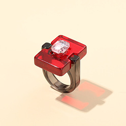 Красный Кольца из смолы и страз для женщин, прямоугольные, красные, внутренний диаметр: 18 мм