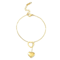 Золотой Ионное покрытие (IP) 304 подвески в форме сердца из нержавеющей стали, браслеты для женщин, null, золотые, 6-5/8 дюйм (16.8 см)