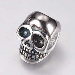 Antique Silver 304 Stainless Steel Beads, Skull, Antique Silver, 14.5x10x10mm, Hole: 5.5mm