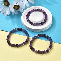 Аметист Природный аметист бисера браслеты простирания, круглые, 2-1/8 дюйм (55 мм), бусина : 8~9 mm